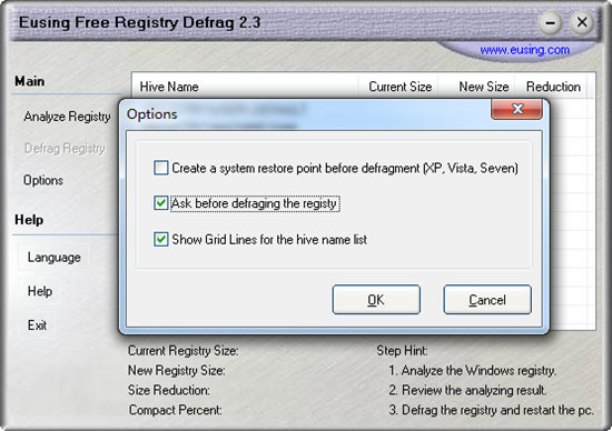 Eusing Free Registry Defrag