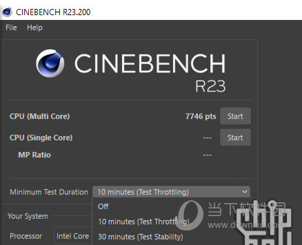 5、测试包括两项：一是处理器和显卡的性能指标 
 <img alt="Cinebench R23中文破解版" src="https://www.downxia.co