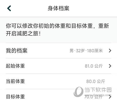 热量减肥法身体档案