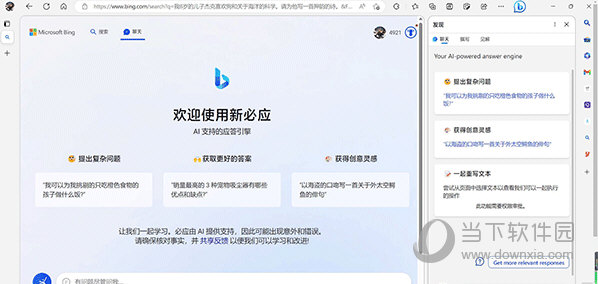 根据您说话、写作和思考的方式进行搜索  Bing 接受复合搜索并分享详细的回复 
聊天体验让您可以自然地聊天 提出超出初始搜索范围的后续问题 并获得个性化的回复 
Bing 可以用作创意工具 它还可以