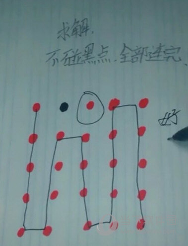 题目介绍: 5×5方格中利用一笔连线把所有的红点都连上.