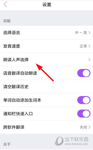找到“朗读人声选择”选项
