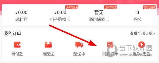 点击“我的订单”一栏中的“消费订单”